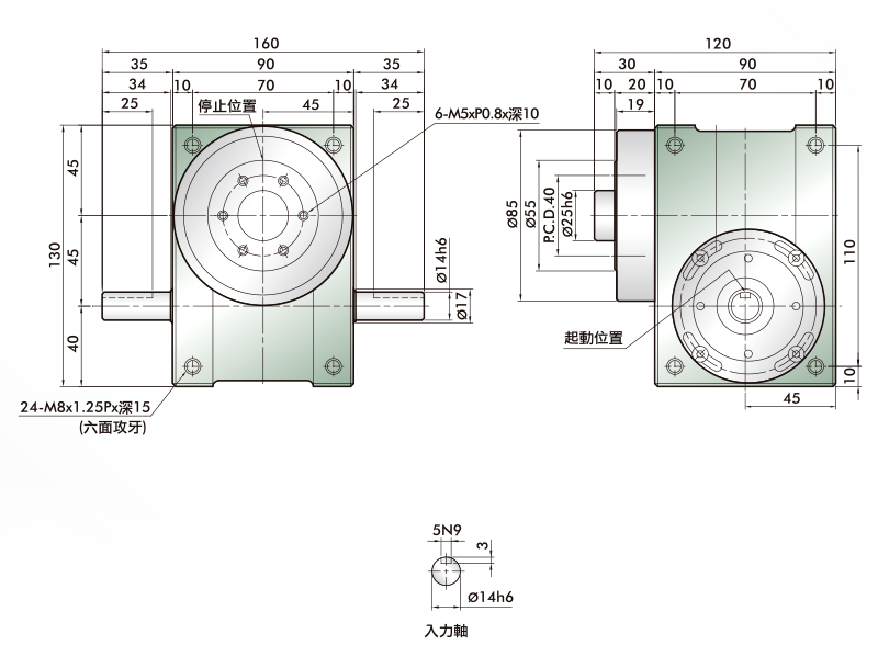 凸緣型分割器 45DF 外型線圖