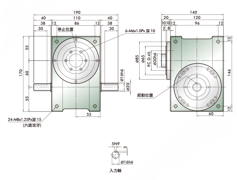 凸緣型分割器 60DF 外型線圖