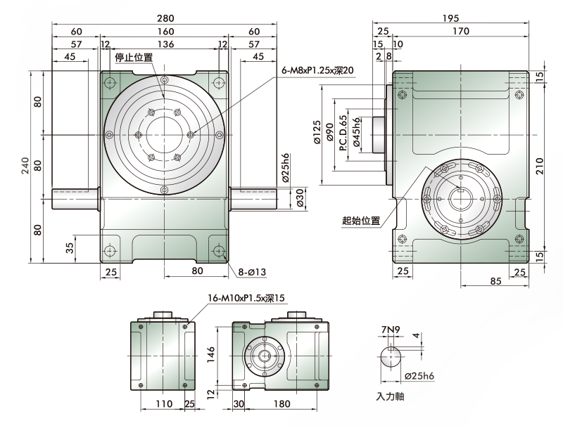 凸緣型分割器 80DF 外型線圖